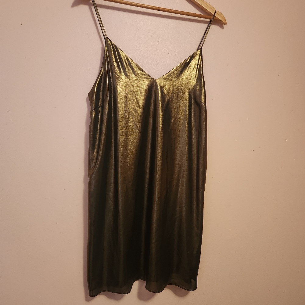 Aritzia Wilfred Broué Metallic Gold Foil Slip Dress Mini Small